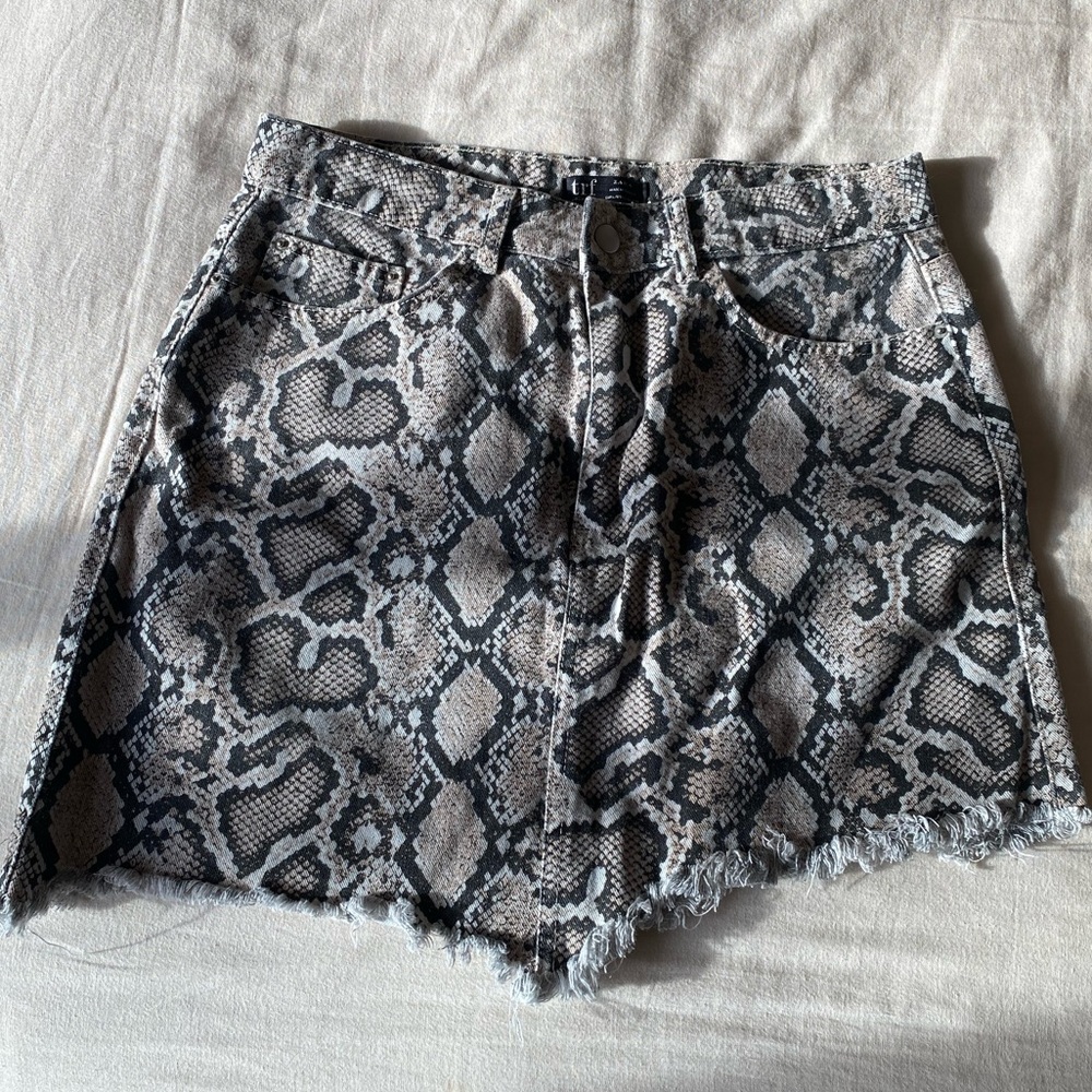 Zara Trafaluc asymmetrical snakeskin denim skirt